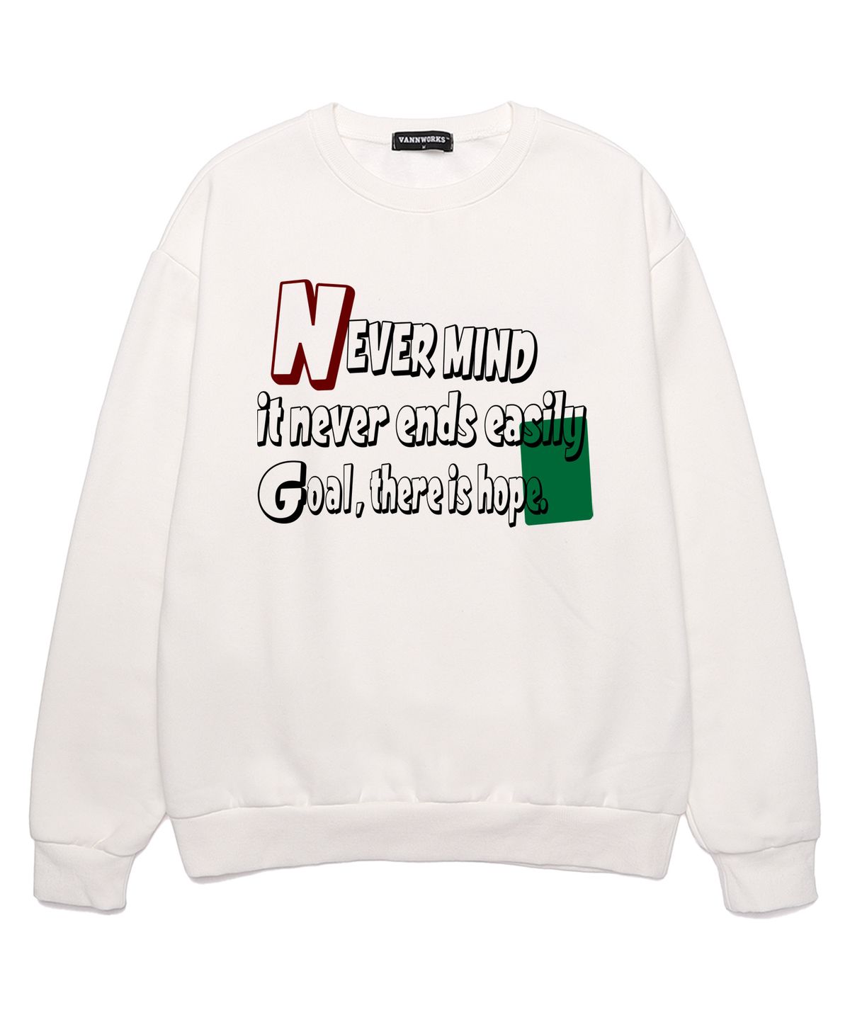 밴웍스(VANNWORKS) NEVER MIND 오버핏 맨투맨 (VLS0100) 화이트