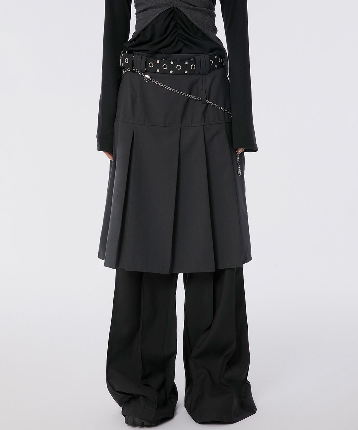 플레어업(FLAREUP) Pleats Midi Skirt (FL-243_Charcoal)