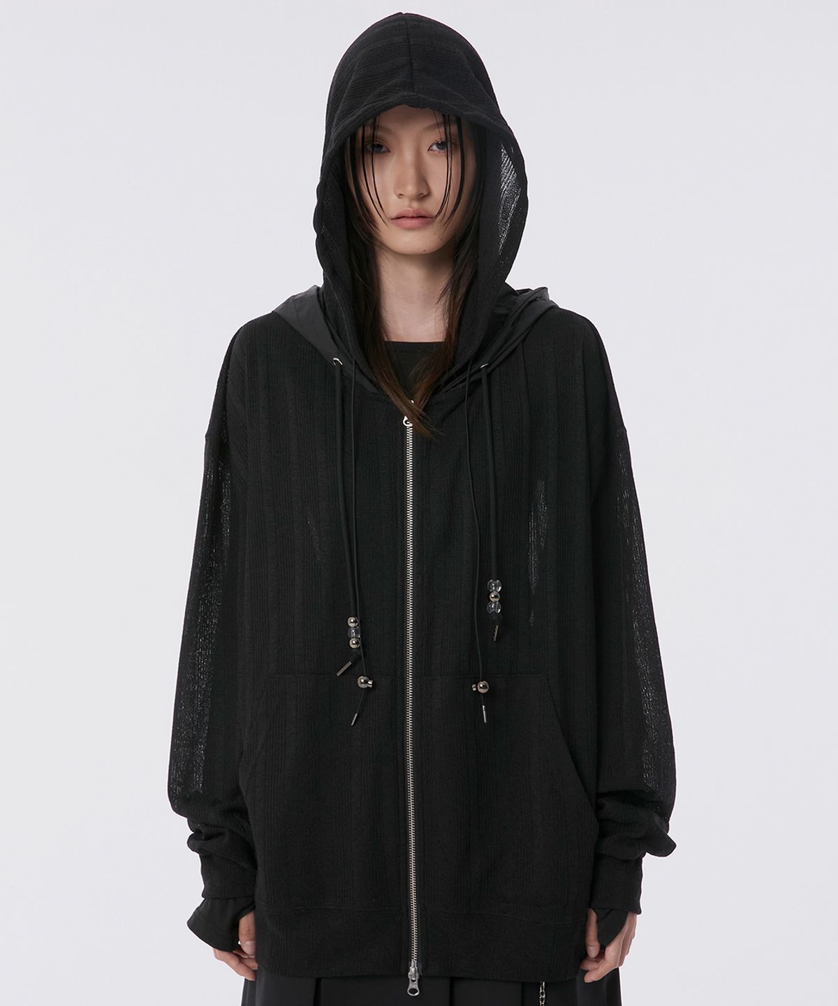 플레어업(FLAREUP) Oversized 2-Hooded Zip Up (FL-139_Black)