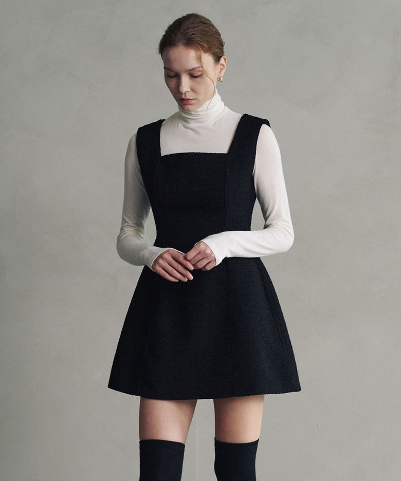 WOOL TWEED VOLUME MINI DRESS_BLACK