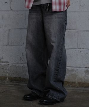 LOOSED WIDE DENIM PANTS (WASHED BLACK)