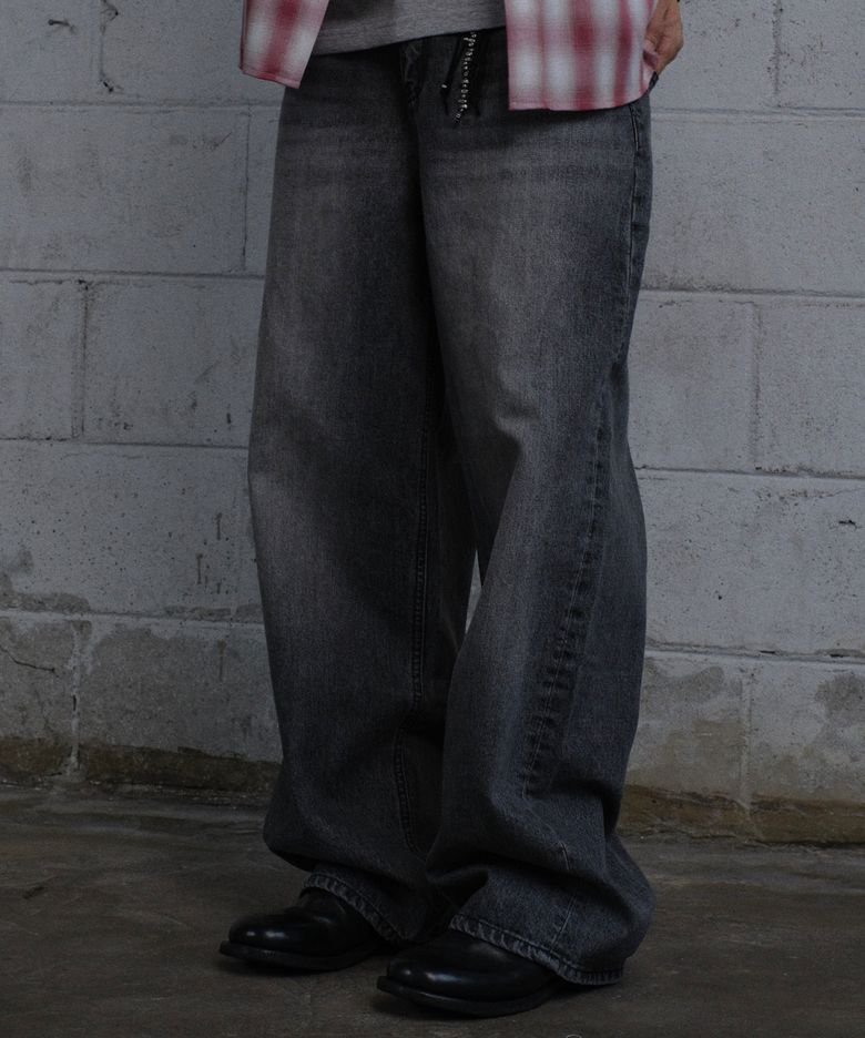 LOOSED WIDE DENIM PANTS (WASHED BLACK)