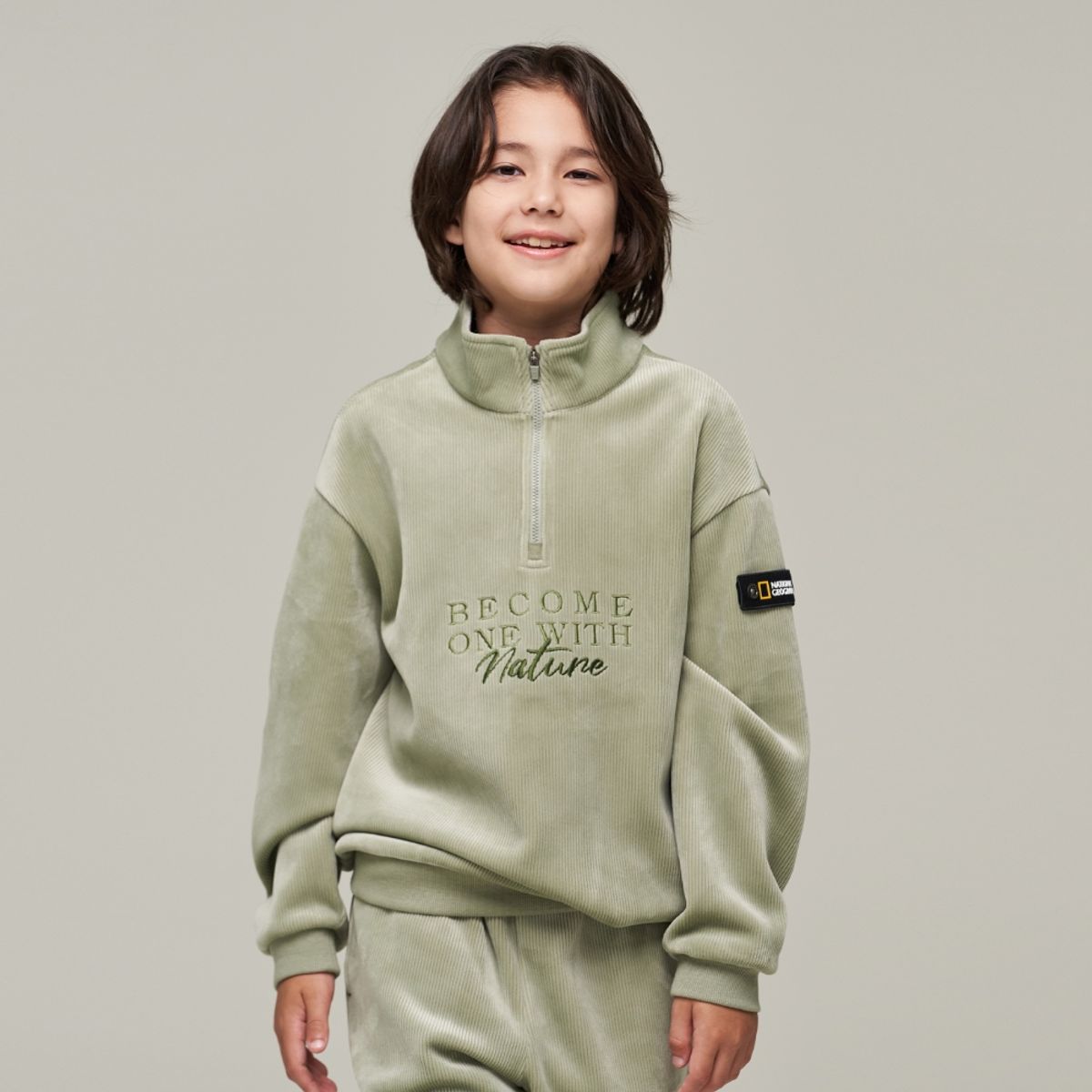 내셔널지오그래픽 키즈(NATIONAL GEOGRAPHIC KIDS) K244USW990 코듀로이 반집업 맨투맨 LIGHTKHAKI