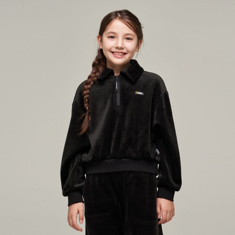 K244GSW930 코듀로이 크롭 반집업 맨투맨 CARBONBLACK