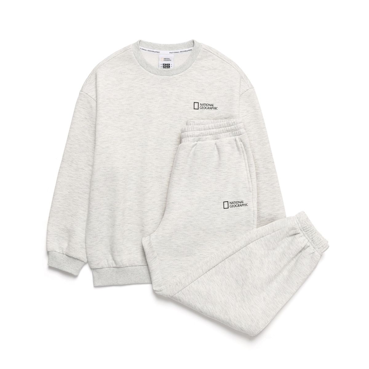 내셔널지오그래픽 키즈(NATIONAL GEOGRAPHIC KIDS) K244UPB910 맨투맨/팬츠 SET (기모) WHITEMELANGE