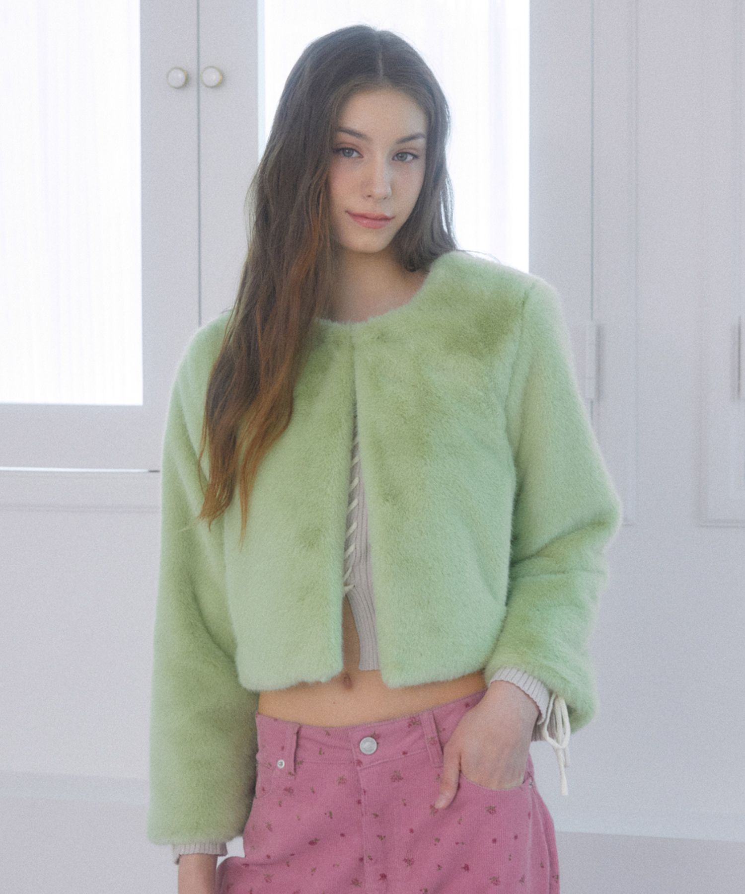 MUSINSA公式 | DELICCENT シアリングショートコート [グリーン]