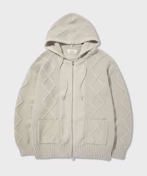 볼드 케이블 코튼 니트 집업 후디 그레이