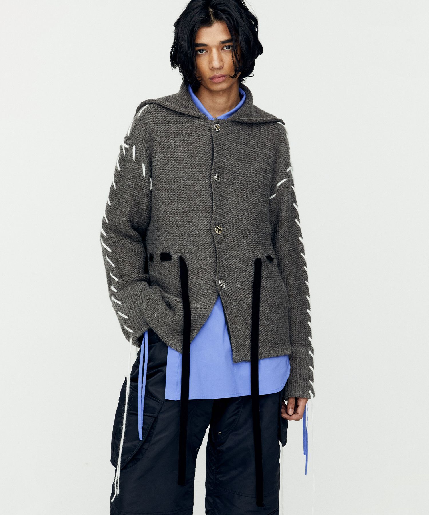 Andersson Bell グレー カーディガン M メンズ ANDERSSON BELL グレー Collar Vネックカーディガン ブラック