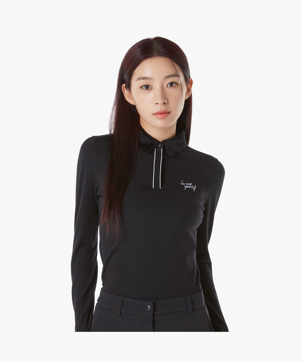 르꼬끄 골프(LECOQ GOLF) 여성 솔리드 FUR에리 티셔츠 (GP422LTLO2)