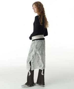 쉬어 러플 미디 스커트 [화이트]