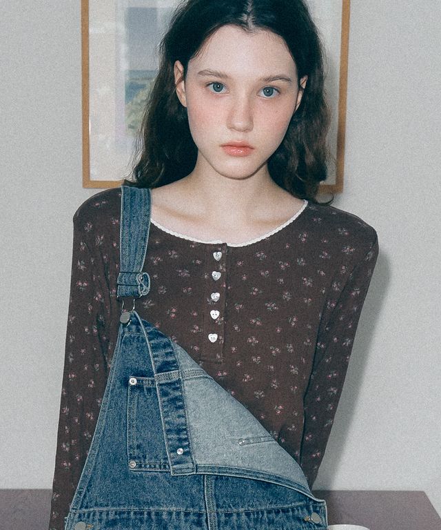 MUSINSA | RONRON EYELET HEART BUTTON HENRYNECK LONG SLEEVE
