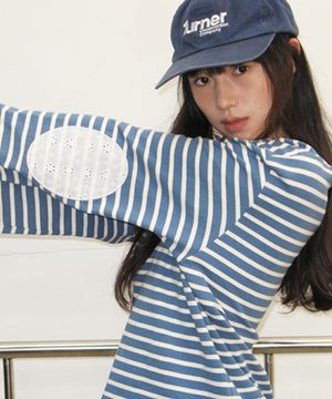 STRIPE LACE PATCH ELBOW PATCH LONG SLEEVE BLUE