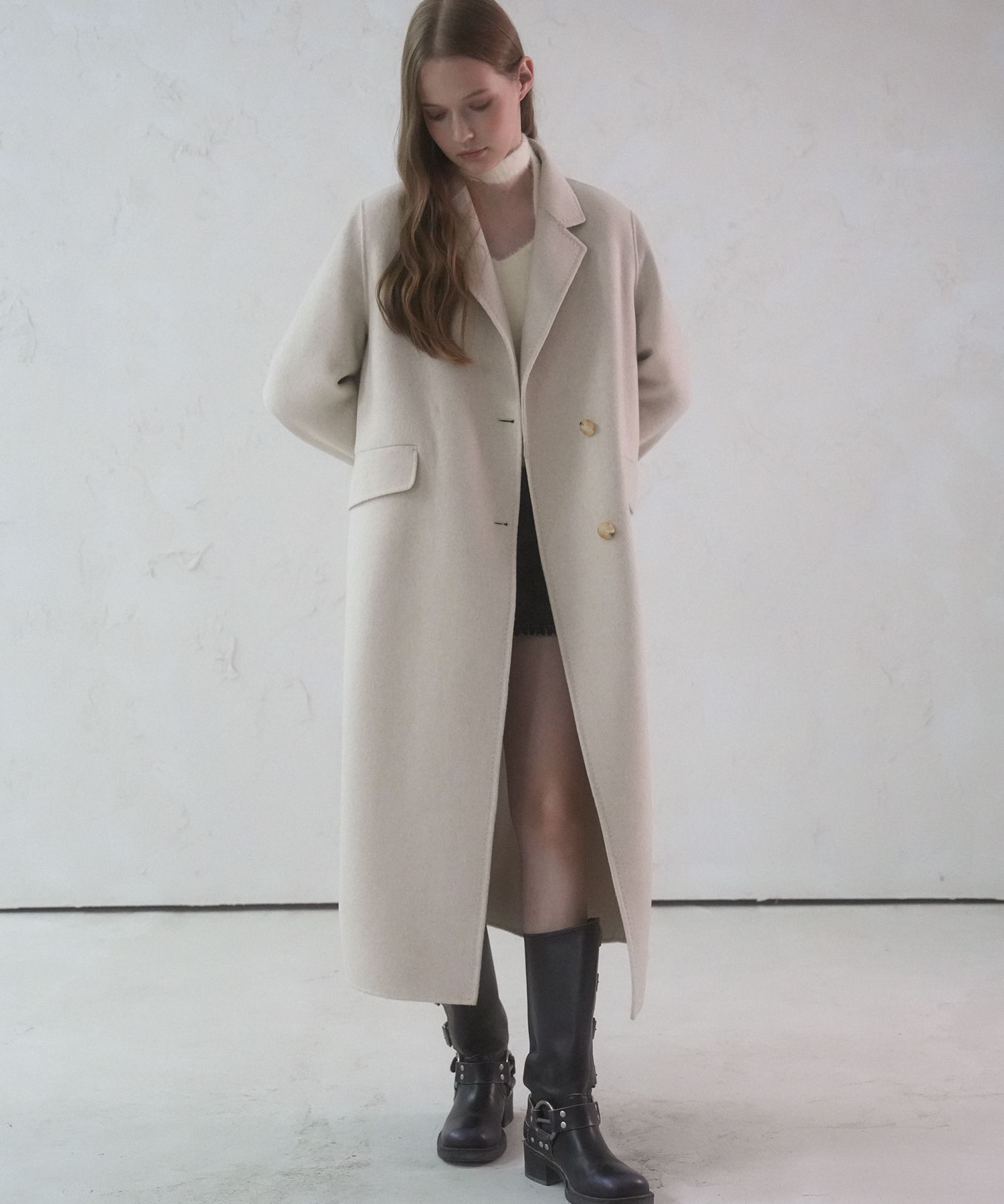 Anna Double Long Coat BLACK source detail 34