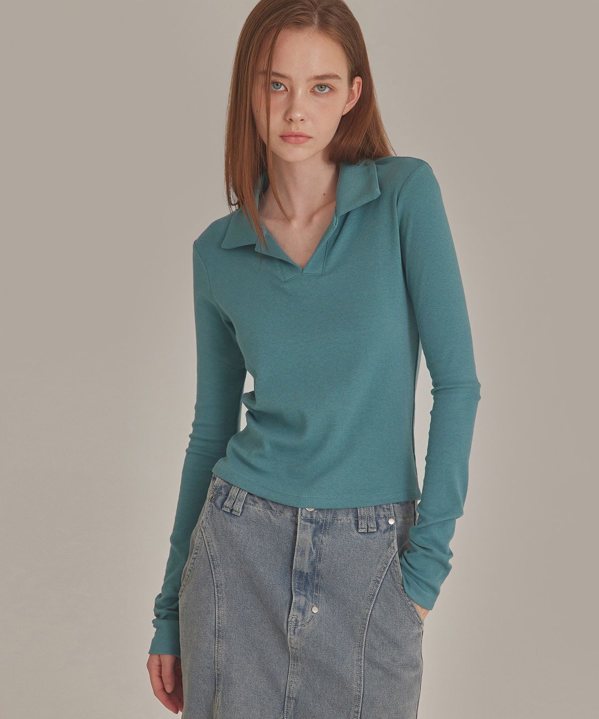 탑걸(TOPGIRL) SOFTIE LONG SLEEVE POLO TOP_T426TP115