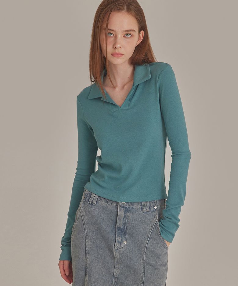 SOFTIE LONG SLEEVE POLO TOP_T426TP115