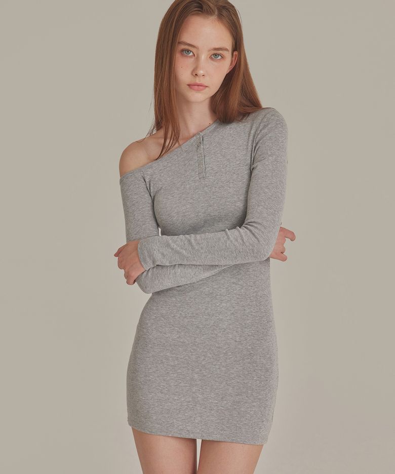 METAL SNAP ONE SHOULDER DRESS_T426DS501