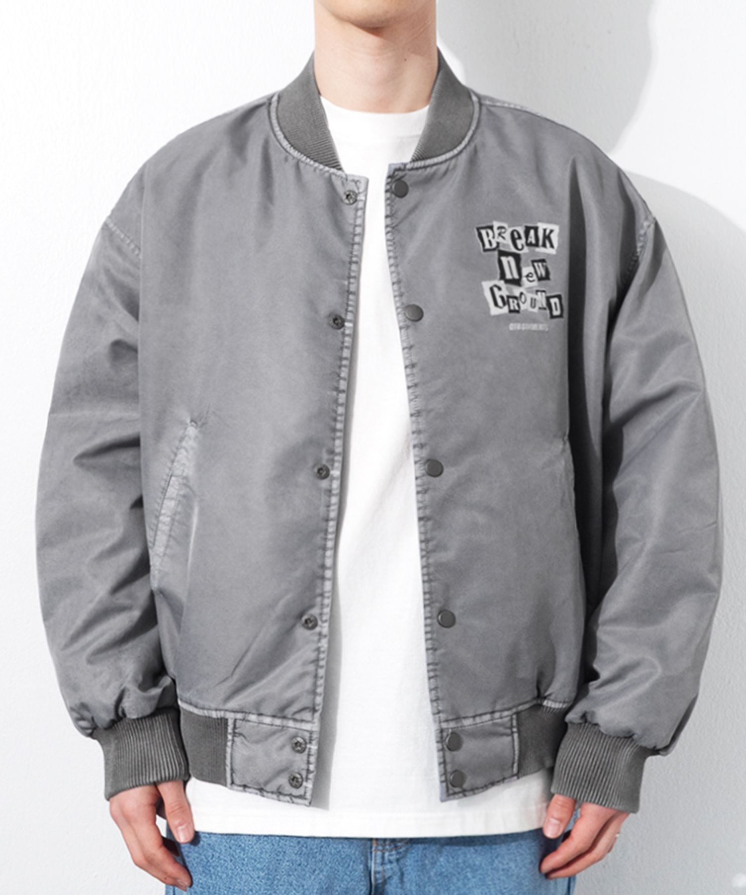 MUSINSA | QT8 GARMENTS TL Pigment Stadium Jacket (Grey)