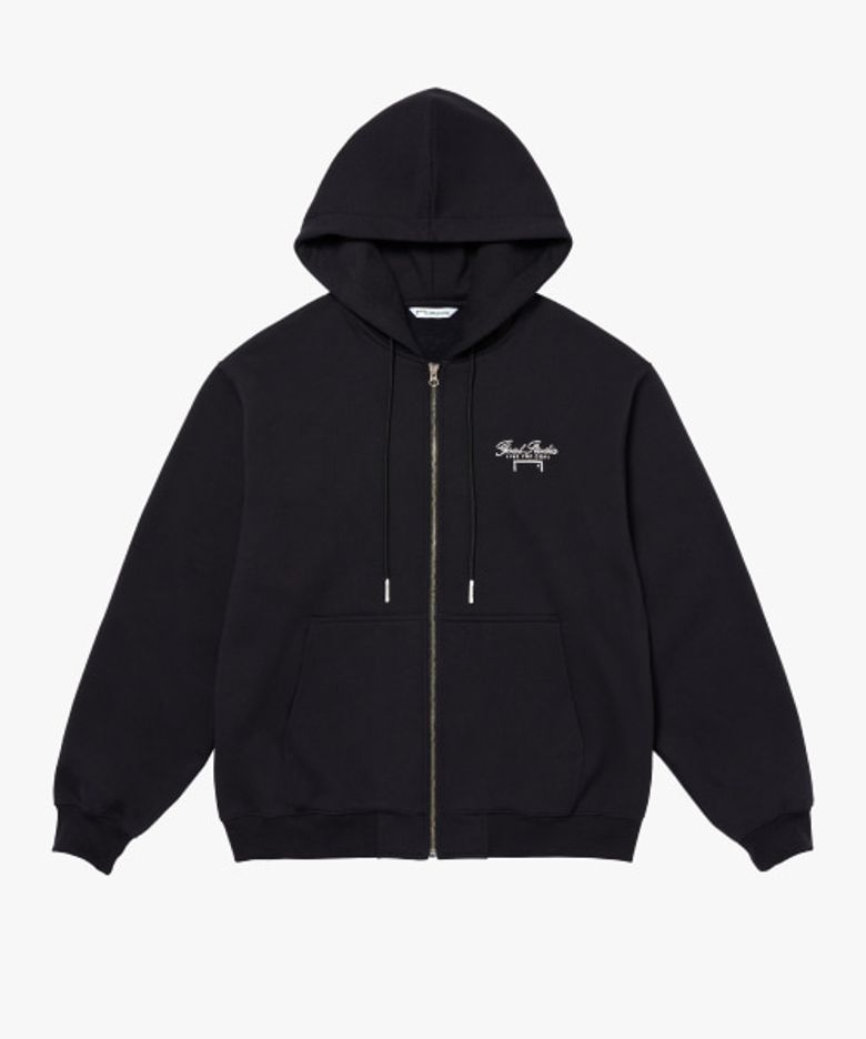 BASIC BRUSHED FULL ZIP-UP HOODIE-DARK NAVY