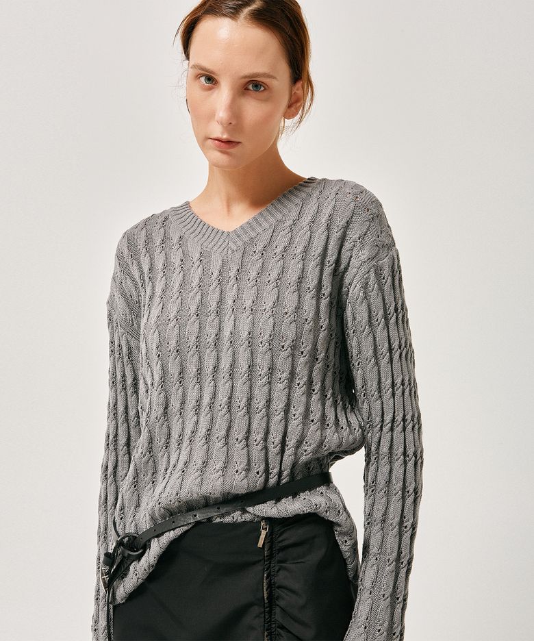 W Tobi cable v-neck sweater coal