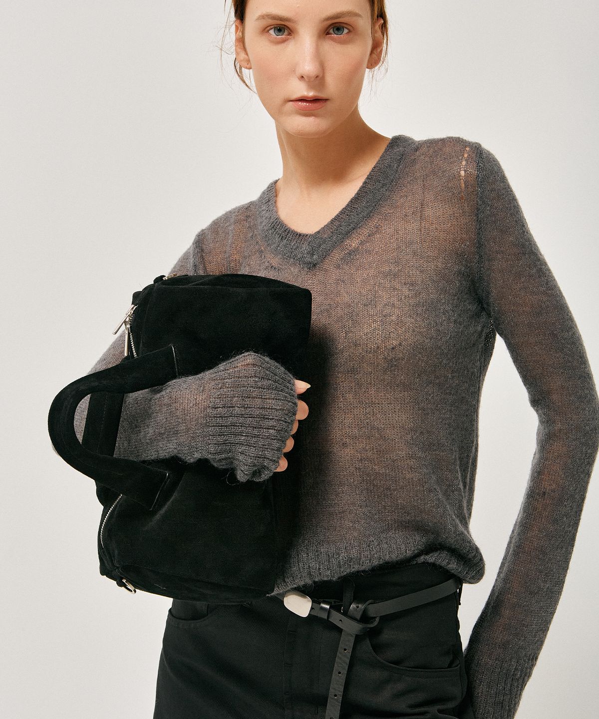 라벨아카이브(LABELARCHIVE) W Linus mohair sheer knit coal
