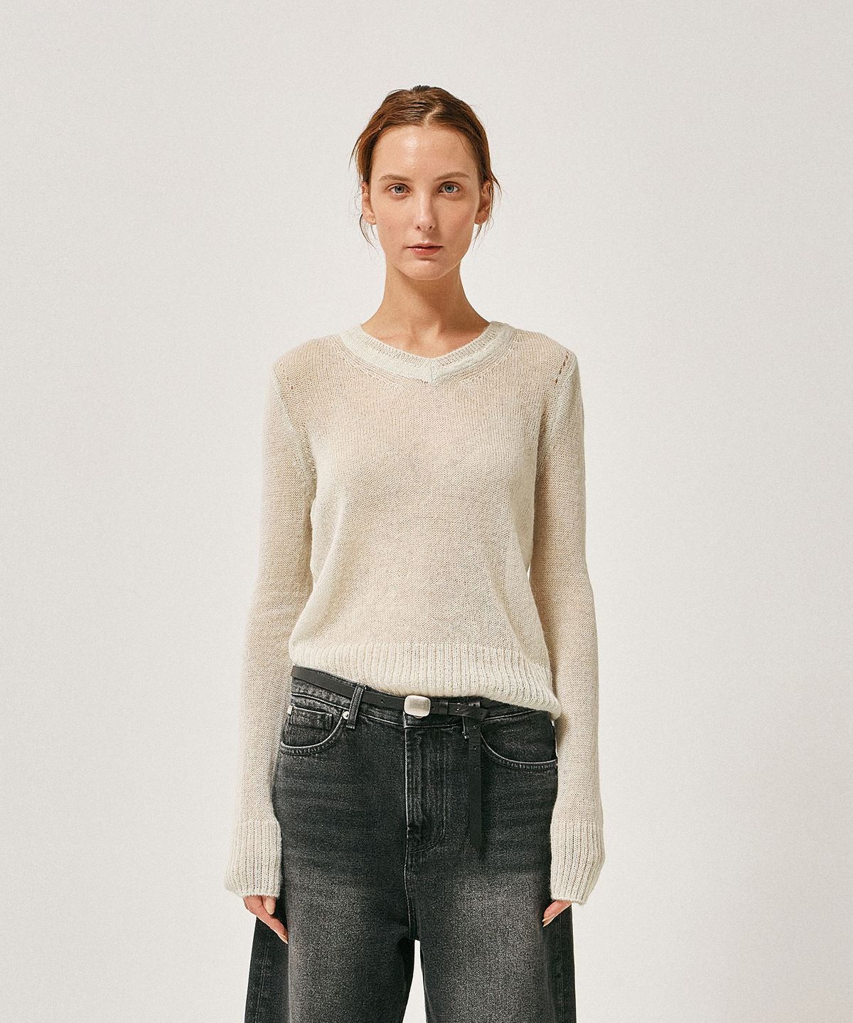 라벨아카이브(LABELARCHIVE) W Linus mohair sheer knit tea green