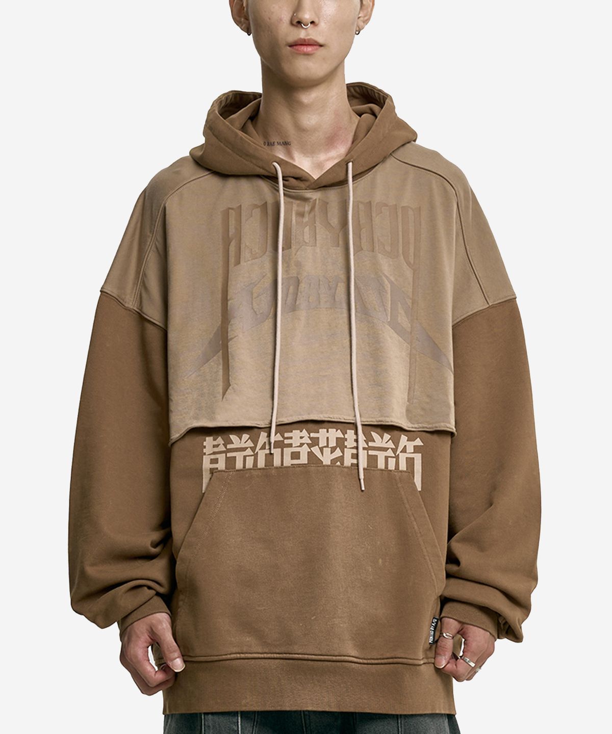 아조바이아조(AJOBYAJO) [PBA] Arch Logo Washed Layered Hoodie [DUSTY BEIGE]