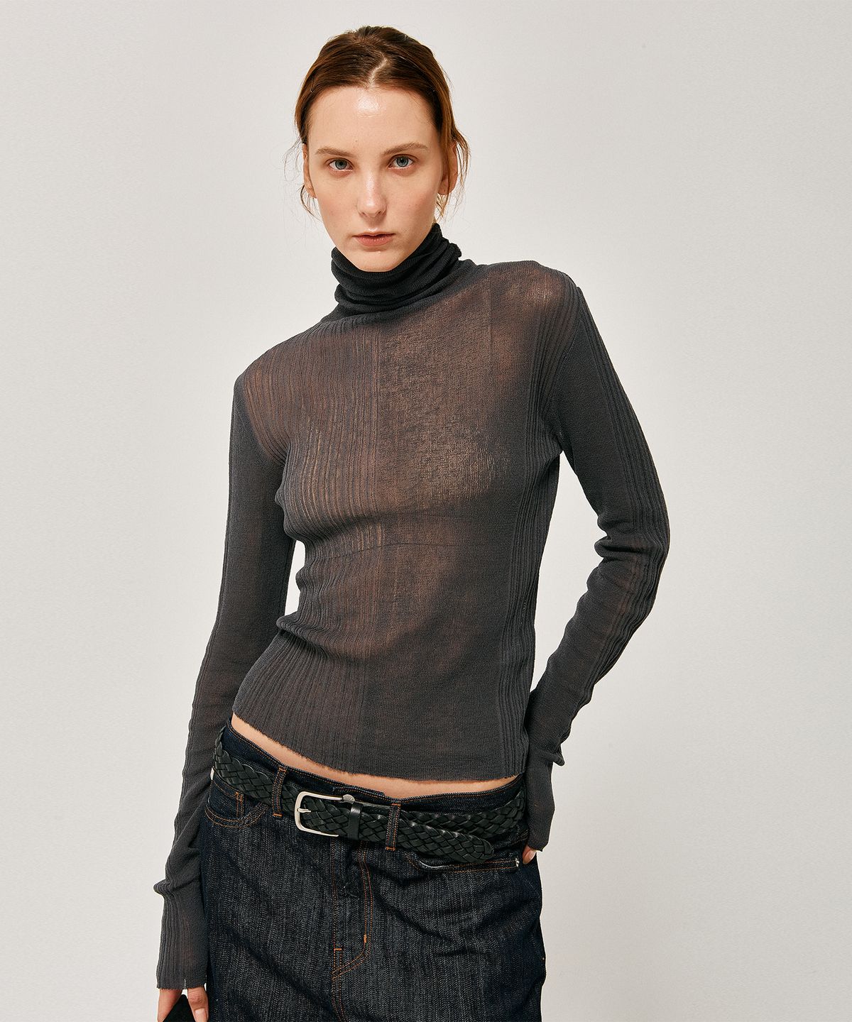 라벨아카이브(LABELARCHIVE) W Eli rib turtleneck charcoal
