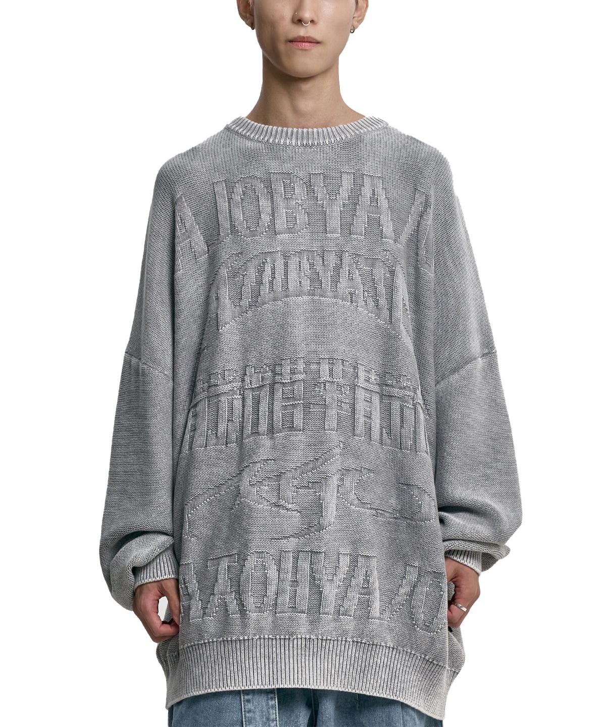아조바이아조(AJOBYAJO) [PBA] Five AJO Logos Washed Sweater [LIGHT GREY]