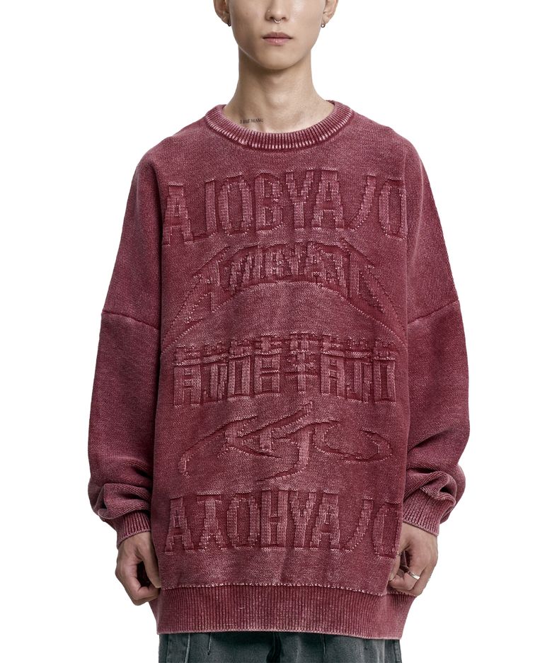 [PBA] Five AJO Logos Washed Sweater [BURGUNDY]