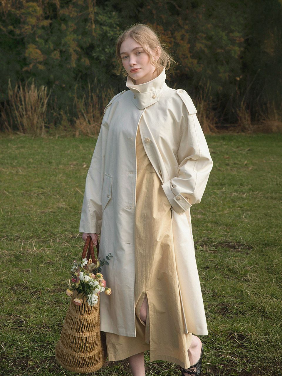 トレンチコート LENINA HARICOT single button long trench coat_IVORY MUSINSA公式 | LENINA HARICOT single button long trench
