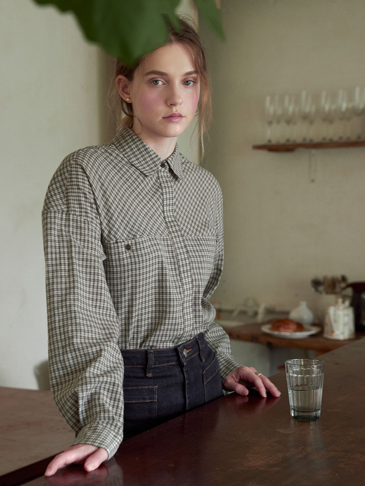 르니나(LENINA) CODY check overfit shirt_BROWN