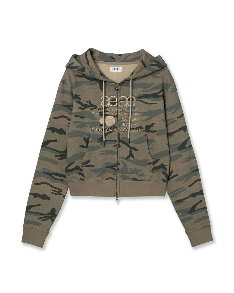 WEB LOGO CROP HOOD ZIP UP [CAMO BEIGE]