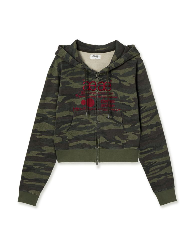 WEB LOGO CROP HOOD ZIP UP [CAMO GREEN]