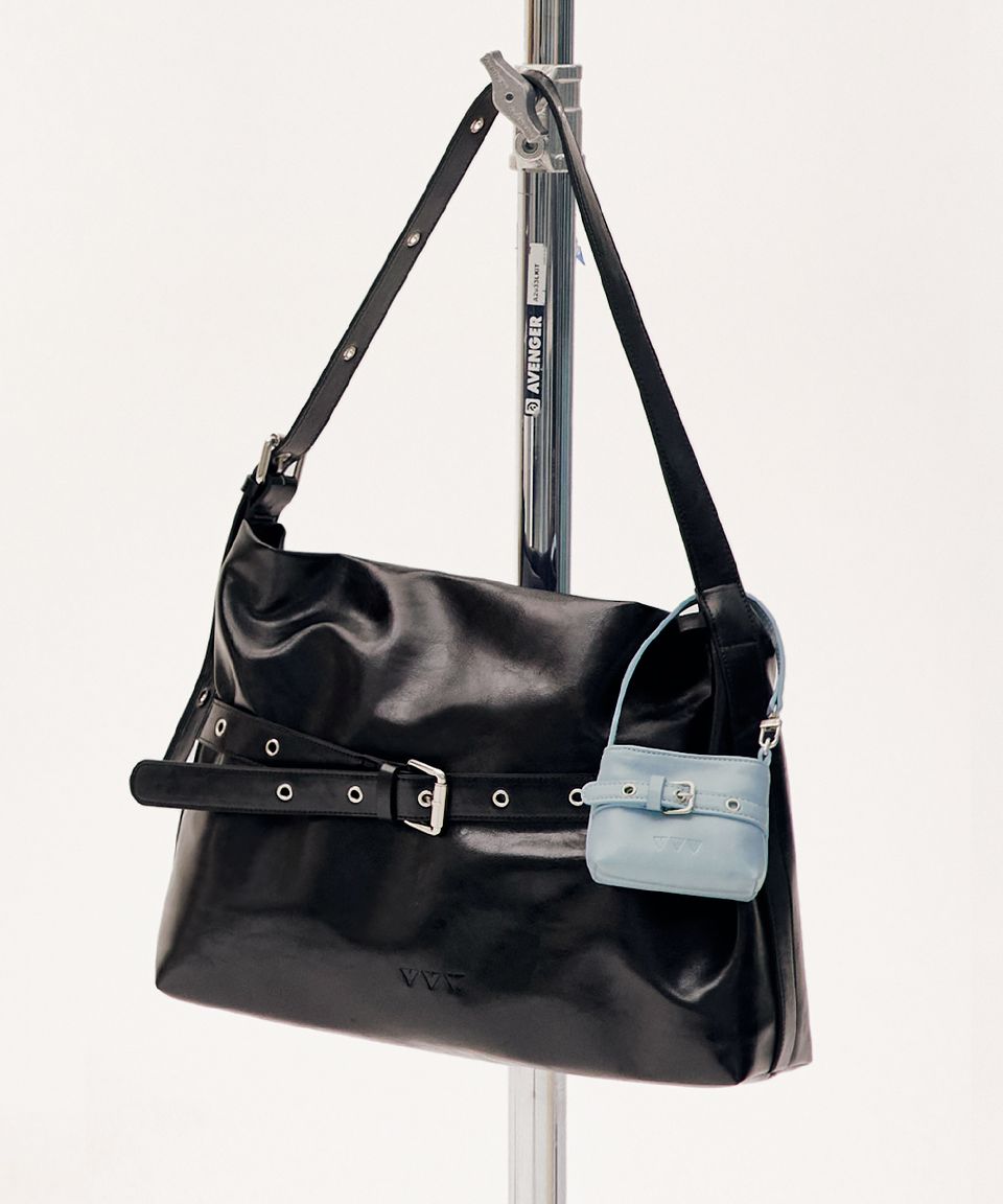 MUSINSA | VVV [SET] Buckle Hobo Shoulder Crossbody Bag _ Black