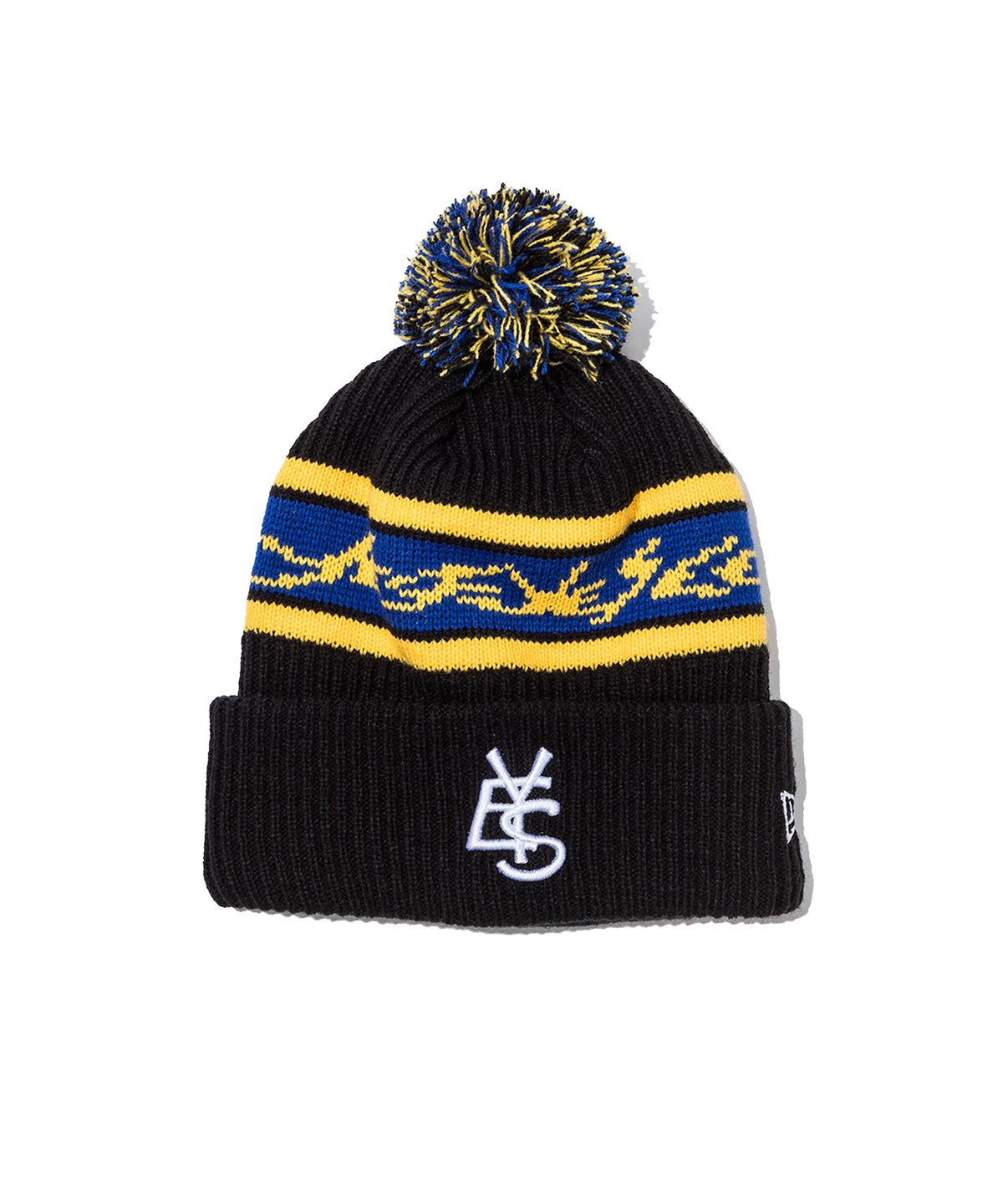 예스아이씨(YESEYESEE) YESEYESEE x Newera Y.E.S Jacquard Pompon Knit Beanie Black