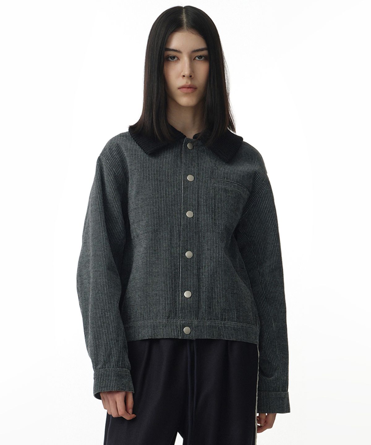 밀로 우먼(MILLO WOMEN) 니트 믹스 워크 자켓 [스트라이프 블랙]