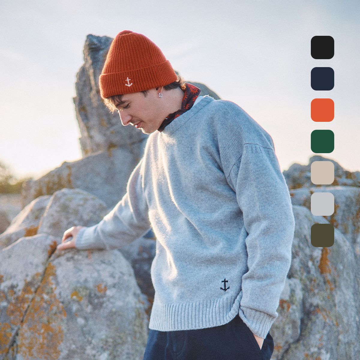 건지 울른스(Guernsey Woollens) 슈퍼파인 메리노울 크루넥 건지 스웨터 컬렉션