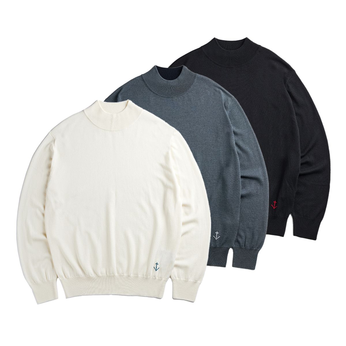 건지 울른스(Guernsey Woollens) 슈퍼파인 메리노 울 니트 모크넥 컬렉션