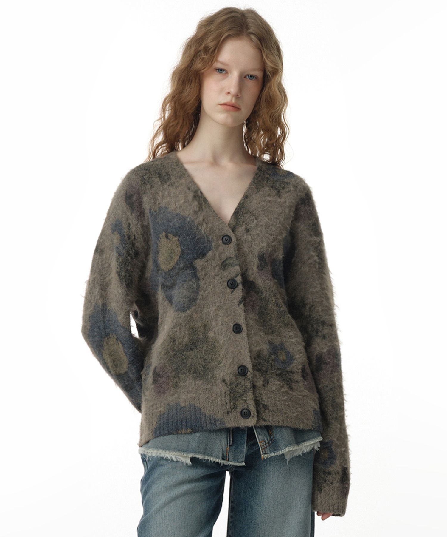 MUSINSA公式 | MILLO WOMEN プリントルーズカーディガン[ベージュ]