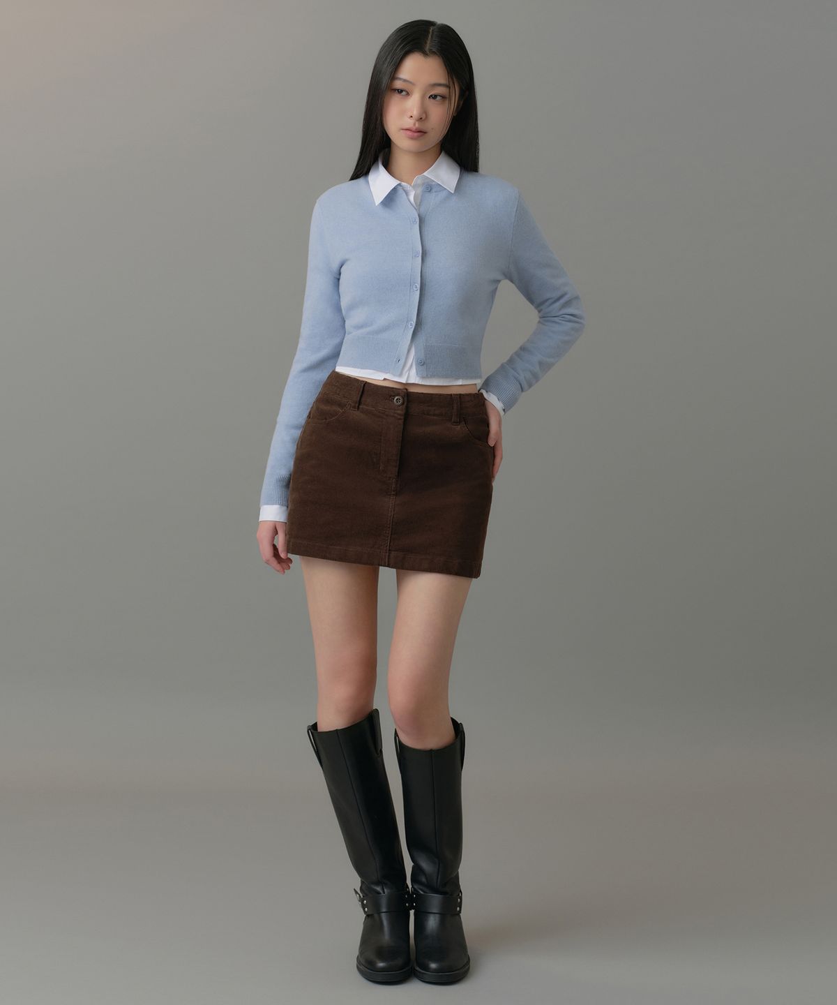 무신사 스탠다드 우먼(MUSINSA STANDARD WOMAN) 우먼즈 램스울 라운드 넥 크롭 가디건 [스카이 블루]