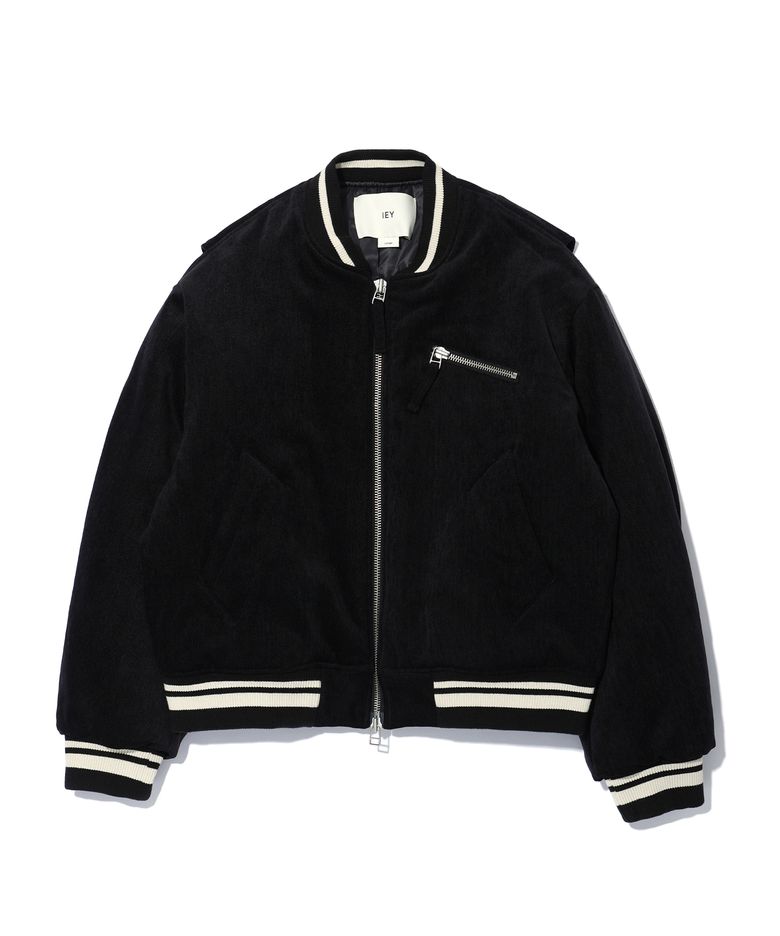 VELVET ZIP BOMBER JACKET Black