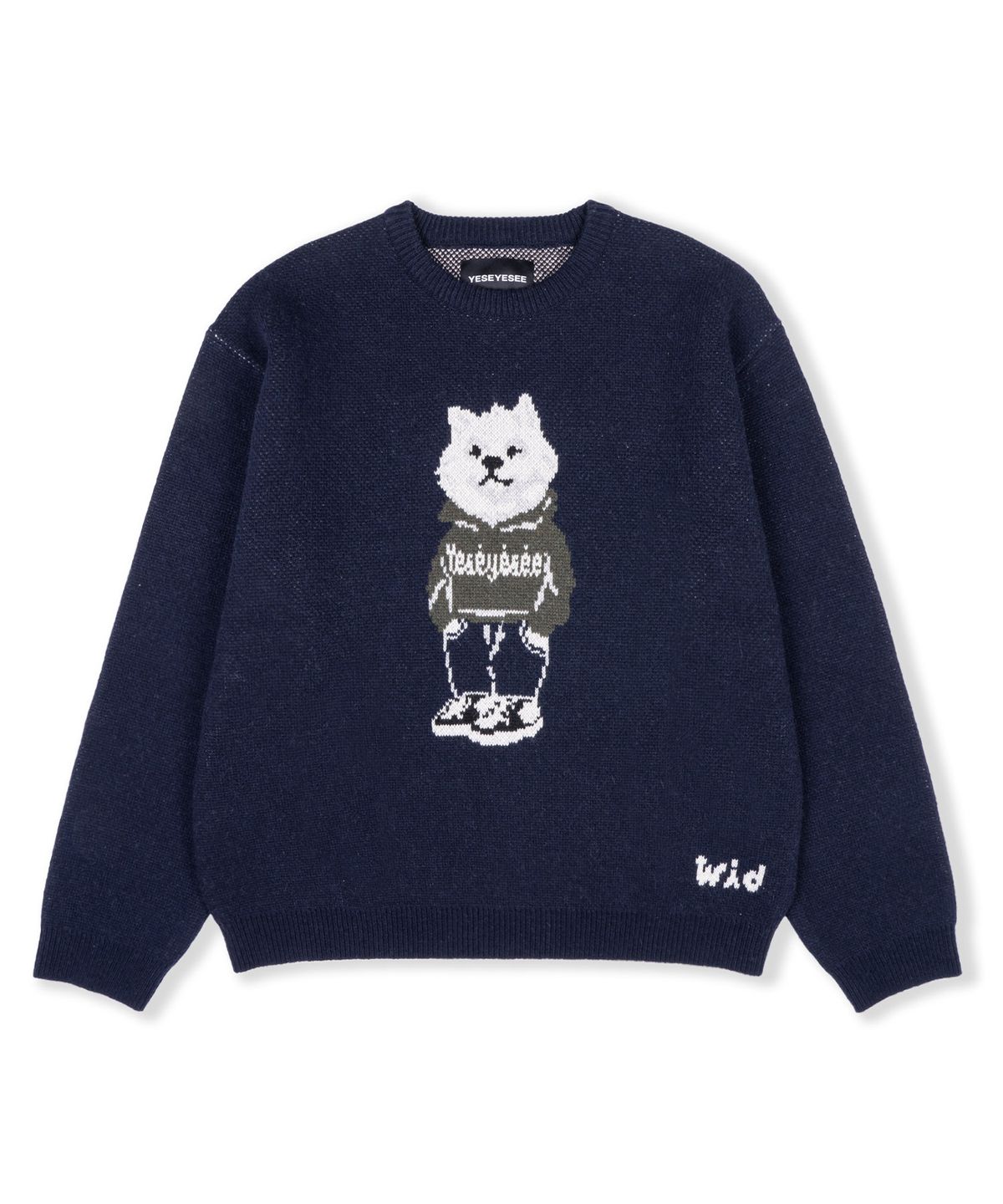 예스아이씨(YESEYESEE) WID x Y.E.S Dog Graphic Knit Pullover Navy