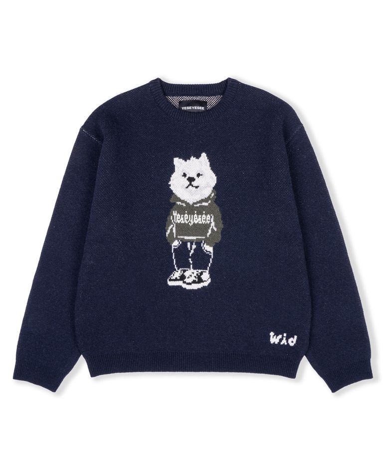 WID x Y.E.S Dog Graphic Knit Pullover Navy