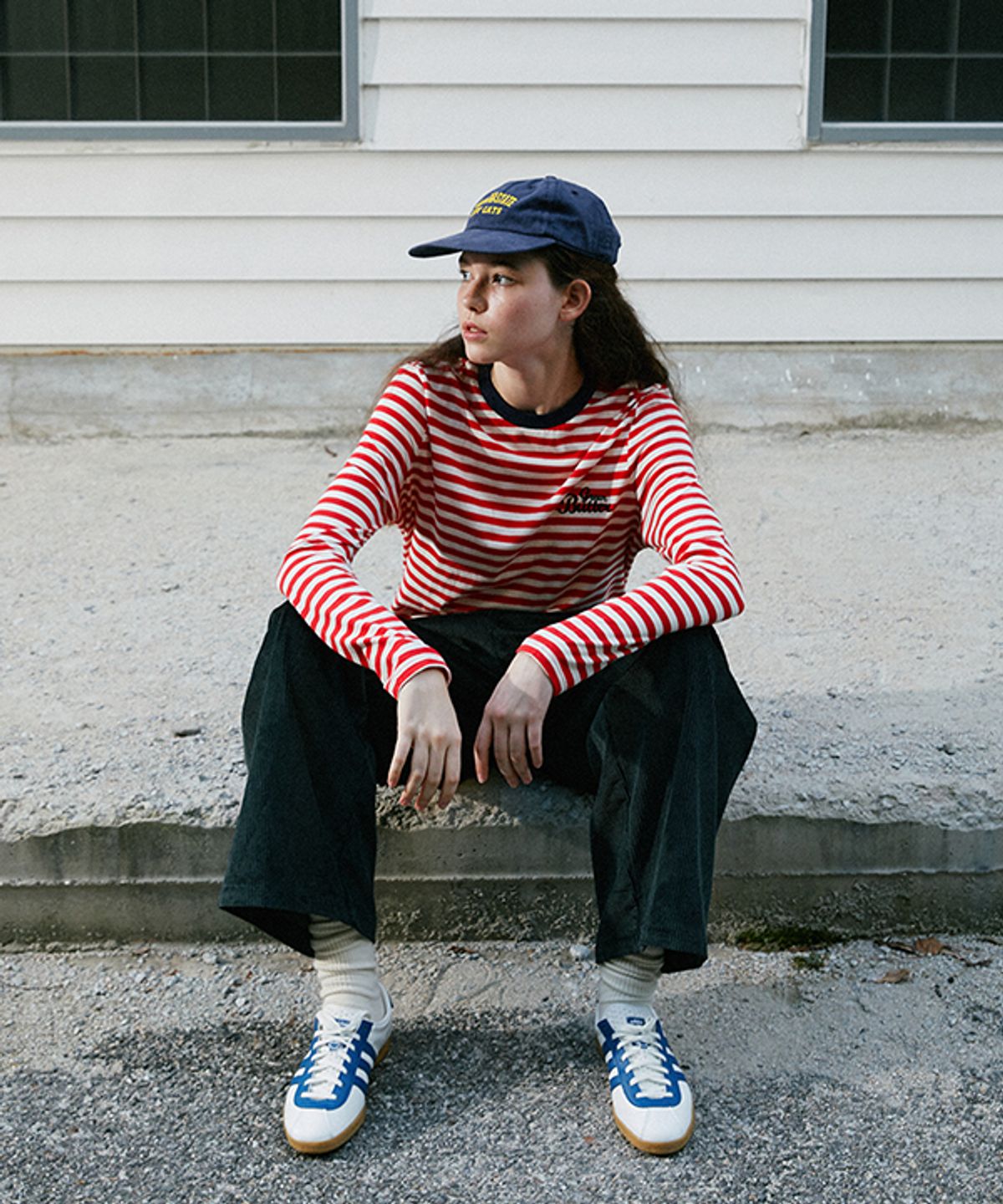 그린버터(GREENBUTTER) Chain-Needlework Stripe Tee (Red)