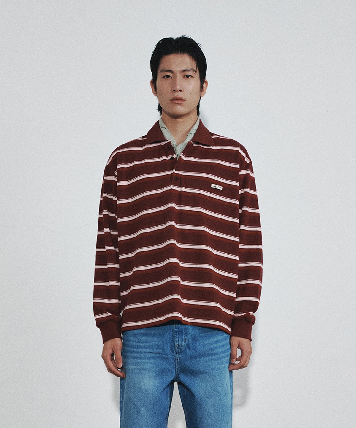 호이테(HEUTE) HET JASPER STRIPE POLO (DRY ROSE RED)