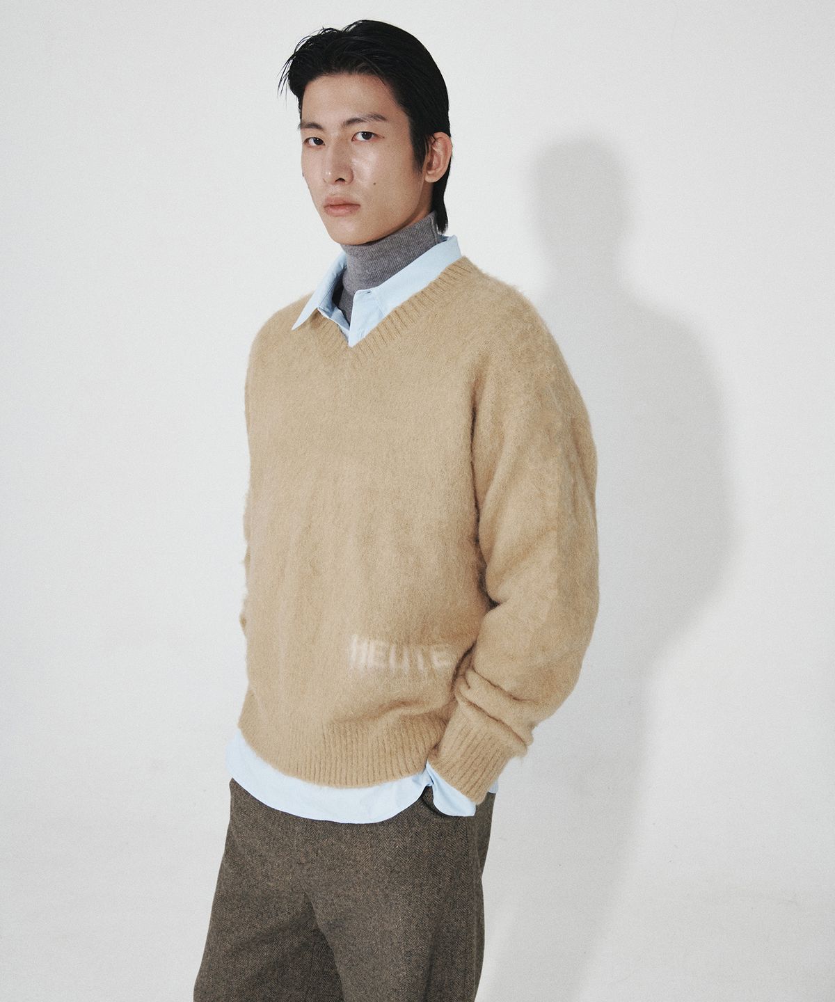 호이테(HEUTE) HET MOHAIR V NECK KNIT (BEIGE)