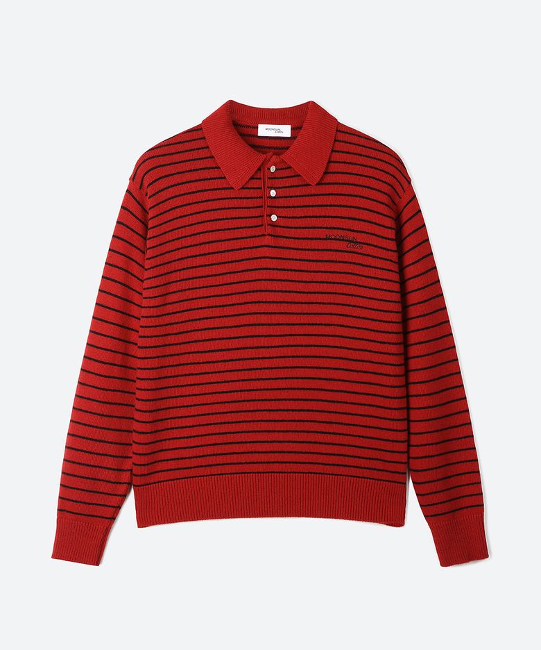 02 M.C UNISEX, Stripe Wool Collar Knit / Deep Red