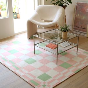 그린 핑크 체커보드 체크 극세사 러그