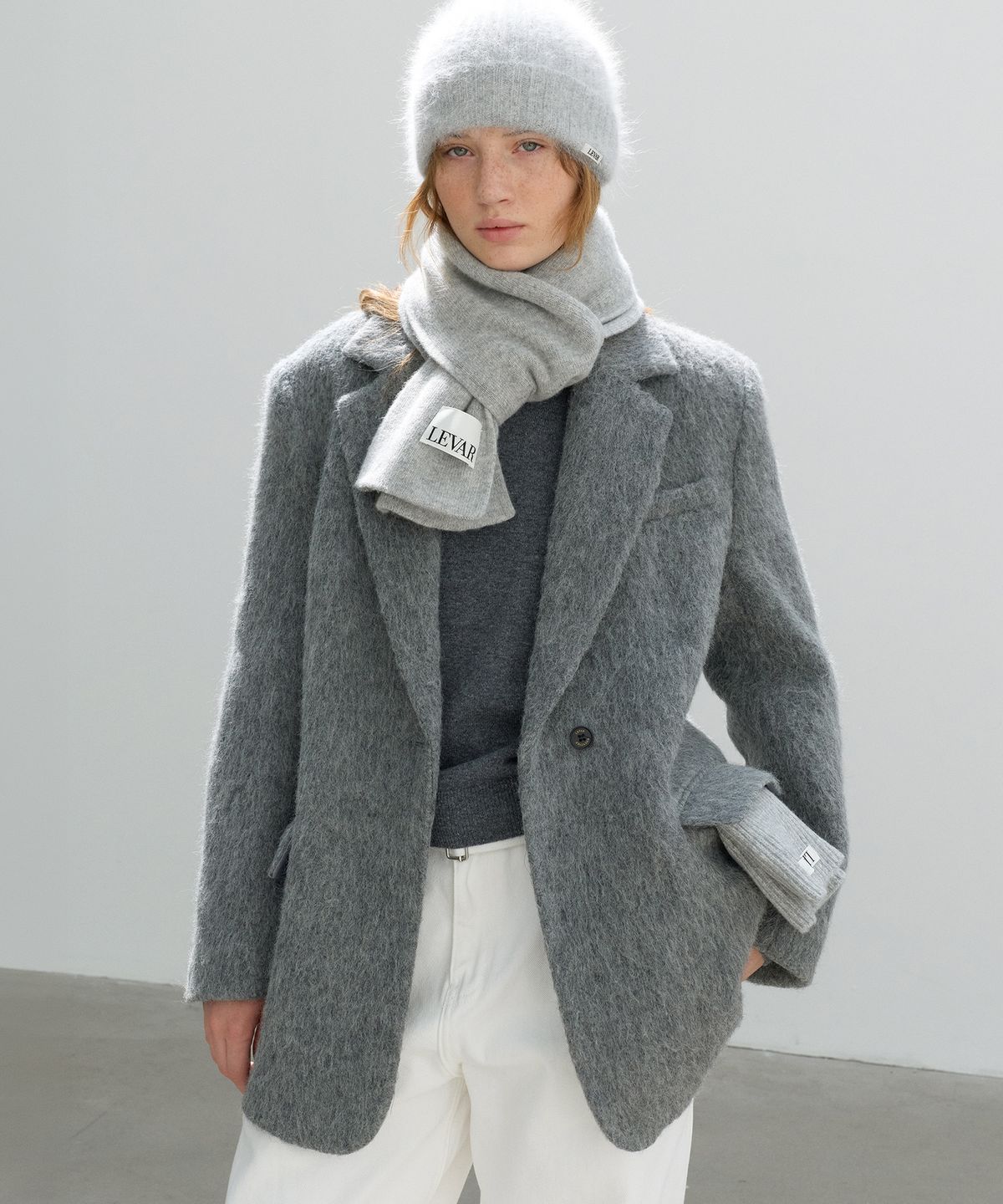 르바(LEVAR) Hairy Alpaca Blended Single Jacket - Charcoal