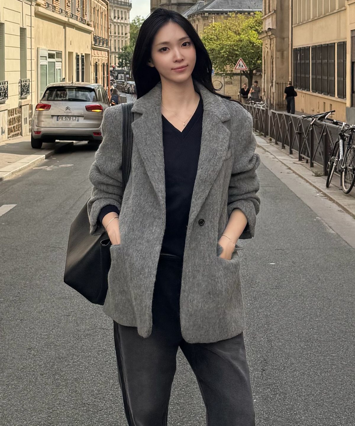 르바(LEVAR) Hairy Alpaca Blended Single Jacket - Charcoal
